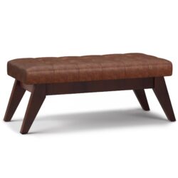 Draper - Mid Century Tufted Ottoman Bench - Distressed Saddle Brown