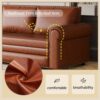 Pull Out Sofa Bed, 3 In 1 Faux Leather Convertible Sleeper Sofa With Nailhead Trim & Rolled Arm Multifunctional Sofa Bed For Living Room - Light Brown - Image 17