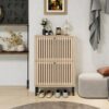 2 Door Shoe Rack, Freestanding Modern Shoe Storage Cabinet, For Entryway - Natural - Image 2