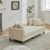 Chenille Upholstered Chaise Lounge With Nailheads, Sleeper Sofa Couch With 4 Throw Pillows & 2 Bolsters, Daybed With Rubberwood Legs - Beige - Image 12
