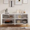 Modern Wood Sideboard Cabinet With Carved Door Panels, Adjustable Shelves, And Sturdy Metal Legs - White - Image 6