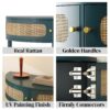 Boho Rattan Semi Circle End Table With Sliding Rattan Door, Elegant Entryway Console With Storage And Bottom Shelf - Antique Green - Image 6
