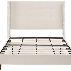 Peyton - Queen Bed Upholstered With High Headboard, Traditional Hand Buttoned Tufting - Ivory Velvet