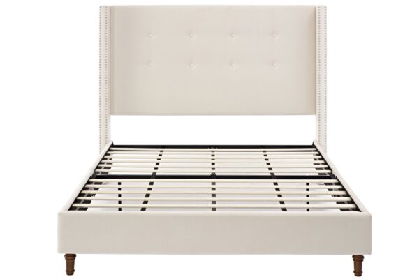 Peyton - Queen Bed Upholstered With High Headboard, Traditional Hand Buttoned Tufting - Ivory Velvet