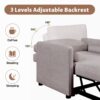 3 In 1 Convertible Sleeper Chair With Adjustable Backrest, Lounger Chair Turns Into Bed, Single Bed For Living Room, Linen - Tan - Image 5