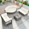 Patio Furniture Set Outdoor Daybed Rattan Sectional With Cushions And Center Table - Beige - Image 12