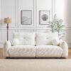 Lamb's Wool 2 Seater Cushion Sofa Comfortable Sofa For Living Room Bedroom And Other Casual Spaces Lamb's Wool Sofa With 2 Cushions And 2 Ball Pillows - White - Image 6