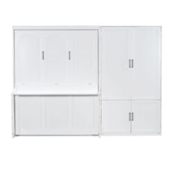 Queen Size Murphy Wall Bed With Closet, Space Saving Design - White