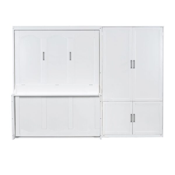 Queen Size Murphy Wall Bed With Closet, Space Saving Design - White