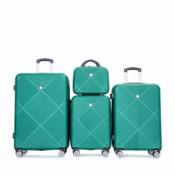 4 Piece Lightweight Suitcase, Makeup Box, Aircraft Wheels (14/20/24/28) - Dark Green