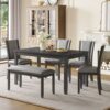 Modern 6 Piece Dining Table Set With Bench And Chairs For Dining Room Or Kitchen - Gray - Image 5
