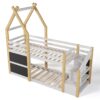 Twin Over Twin House Bunk Bed With White Storage Staircase And 2 Blackboards - White / Natural - Image 3