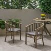 Outdoor Wooden Dining Chairs With Cushions, (Set of 2) - Dark Gray / Gray - Image 2