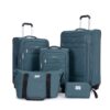 5 Piece Set (18/23/27/Travelbag /Toiletry Bag), Softshell Suitcase Spinner Wheels Terylene Polyester Luggage Sets Carry On Suitcase Luggage Lightweight Durable Suitcase - Dark Green - Image 2