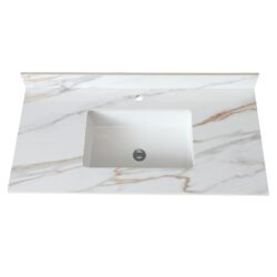 Vanity Top With Undermount Sink And Backsplash, Sintered Stone - Carrara White Marble
