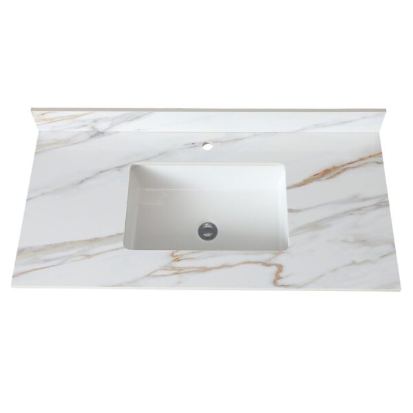 Vanity Top With Undermount Sink And Backsplash, Sintered Stone - Carrara White Marble