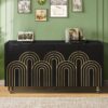 4 Door Cabinet Modern Fluted Sideboard Buffet With Storage, Curve Element With Strict Lines - Black - Image 2
