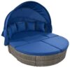 Outdoor Rattan Daybed Sunbed With Retractable Canopy Wicker Furniture, Round Outdoor Sectional Sofa Set - Gray Wicker Furniture Clamshell Seating With Washable Cushions, Backyard, Porch - Blue - Image 3