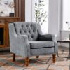 Accent Chair, Living Room Chair, Footrest Chair Set With Vintage Brass Studs, Button Tufted Upholstered Armchair For Living Room, Comfy Reading Chair For Bedroom, Reception Room - Gray - Image 5