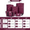 5 Piece Set (18/23/27/Travelbag /Toiletry Bag), Softshell Suitcase Spinner Wheels Terylene Polyester Luggage Sets Carry On Suitcase Luggage Lightweight Durable Suitcase - Wine Red - Image 3