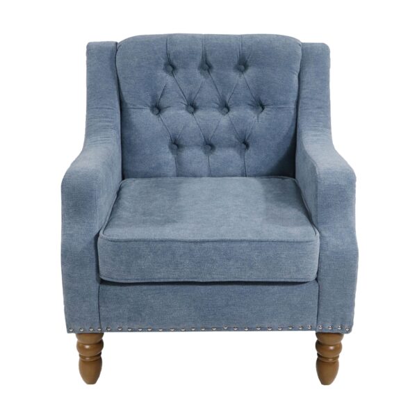 Accent Chair, Living Room Chair, Footrest Chair Set With Vintage Brass Studs, Button Tufted Upholstered Armchair For Living Room, Comfy Reading Chair For Bedroom, Reception Room - Blue