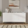 Modern Wood Sideboard Cabinet With Carved Door Panels, Adjustable Shelves, And Sturdy Metal Legs - White - Image 4