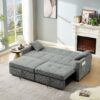 3 In 1 Convertible Sleeper Sofa Bed, Modern Fabric Loveseat Futon Sofa Couch Pullout Bed, Small Love Seat Lounge Sofa Reclining Backrest, Pillows, Pockets, Home Furniture For Living Room - Gray - Image 5