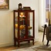 Curio Cabinet Lighted Curio Diapaly Cabinet With Adjustable Shelves And Mirrored Back Panel, Tempered Glass Doors 3 Tier, (E26 Light Bulb Not Included) - Cherry - Image 9