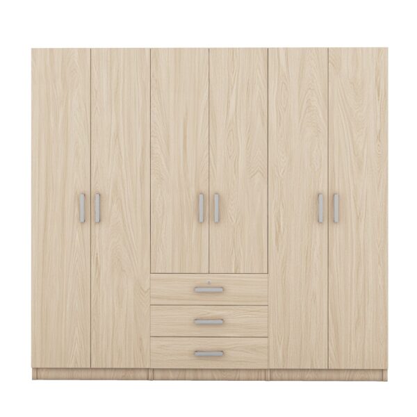 6 Doors Wardrobe Storage For Bedroom, With Big Drawers - Brown