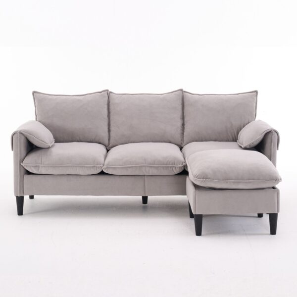 Convertible Combination Sofa, Sofa L Shaped, Sofa With Footstools With Storage Sofa For Living Room, 3 Seater Combination Sofa - Beige