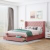 Queen Size Storage Upholstered Platform Bed With Wingback Headboard And A Big Drawer - Pink - Image 10
