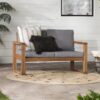 Contemporary Solid Acacia Wood Loveseat With Cushions - Brown - Image 4