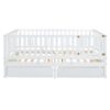 Full Size Daybed With Fence Guardrails And 2 Drawers, Convertible Floor Bed & Daybed - White - Image 6