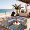 4 Piece Patio Sectional Wicker Rattan Outdoor Furniture Sofa Set With Storage Box - Gray - Image 7