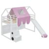 Twin Size Charming House Shaped Loft Bed With Tent And Slide - White / Pink - Image 13