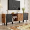 Mid Century TV Stand With 3 Cabinets, Media Console Table For Tvs Up To 70'', Entertainment Center With Storage For Living Room - Black / Brown - Image 2