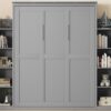Queen Size Murphy Wall Bed With Shelves And LED Lights - Gray - Image 18
