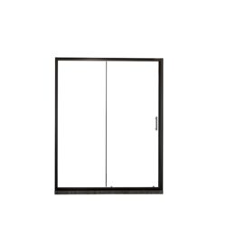 Single Sliding Shower Door, Clear Tempered Glass Shower Door With Stainless Steel Handle - Black
