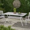 Celestine - Outdoor Cast Aluminum Dining Table With Floral Lattice Design And Umbrella Holder - White - Image 4