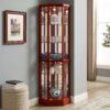 6 Shelf Lighted Corner Curio Cabinet With Adjustable Tempered Glass Shelves And Mirror Back (E26 Light Bulb Not Included) - Cherry - Image 7