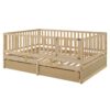 Full Size Daybed With Fence Guardrails And 2 Drawers, Split Into Independent Floor Bed & Daybed - Natural - Image 16