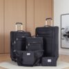 5 Piece Set (18/23/27/Travelbag /Toiletry Bag), Softshell Suitcase Spinner Wheels Terylene Polyester Luggage Sets Carry On Suitcase Luggage Lightweight Durable Suitcase - Black - Image 2