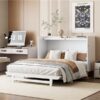 Queen Size Murphy Bed With Iron Legs, Modern Design - White - Image 22