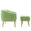 Velvet Accent Chair With Ottoman, Modern Tufted Barrel Chair Ottoman Set For Living Room Bedroom, Golden Finished - Grass Green - Image 8