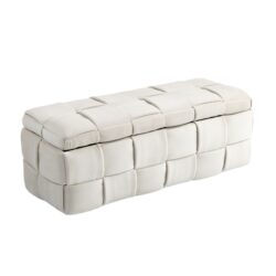 Upholstered Fabric Storage Ottoman Bench With Safety Hinge For Bedroom & Living Room - Beige