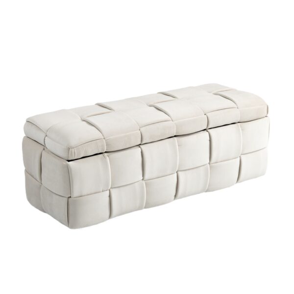 Upholstered Fabric Storage Ottoman Bench With Safety Hinge For Bedroom & Living Room - Beige