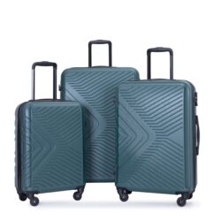 3 Piece Luggage Sets Lightweight Suitcase With Two Hooks, Spinner Wheels, Tsa Lock, (20/24/28) - Dark Green