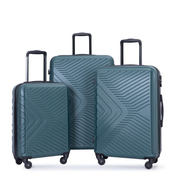 3 Piece Luggage Sets Lightweight Suitcase With Two Hooks, Spinner Wheels, Tsa Lock, (20/24/28) - Dark Green