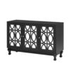 Modern Mirrored TV Stand For TV Up To 55", Entertainment Center Solid Wood Legs, Metal Handle And 3 Adjustable Shelves For Living Room - Black - Image 12