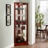 Corner Curio Dispaly Cabinet With Lights, Adjustable Tempered Glass Shelves, Mirrored Back (E26 Light Bulb Not Included) - Cherry - Image 4